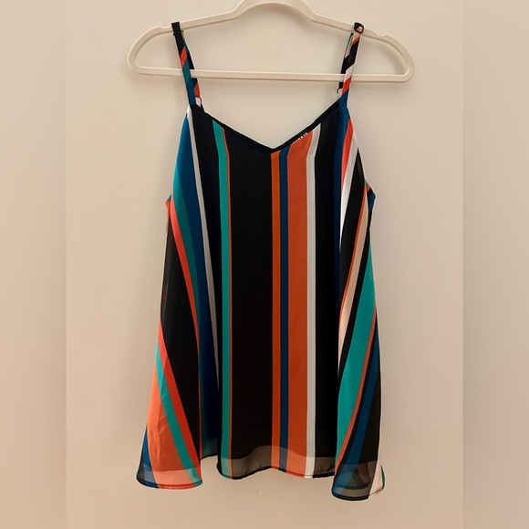 torrid Tops - TORRID Sophie Chiffon Multi Color Swing Striped Cami, Medium (Torrid Size 00)